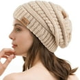 thumbnail image 2 of REDESS 2Pcs Slouchy Black and Oat Beanie Hat for Women Winter Warm Knit Cap, 2 of 5