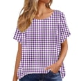 thumbnail image 5 of GUACER Gingham Plaid Shirts for Women Short Sleeve Cotton Linen Summer Tops Casual Checkered Tunic Blouses, 5 of 6