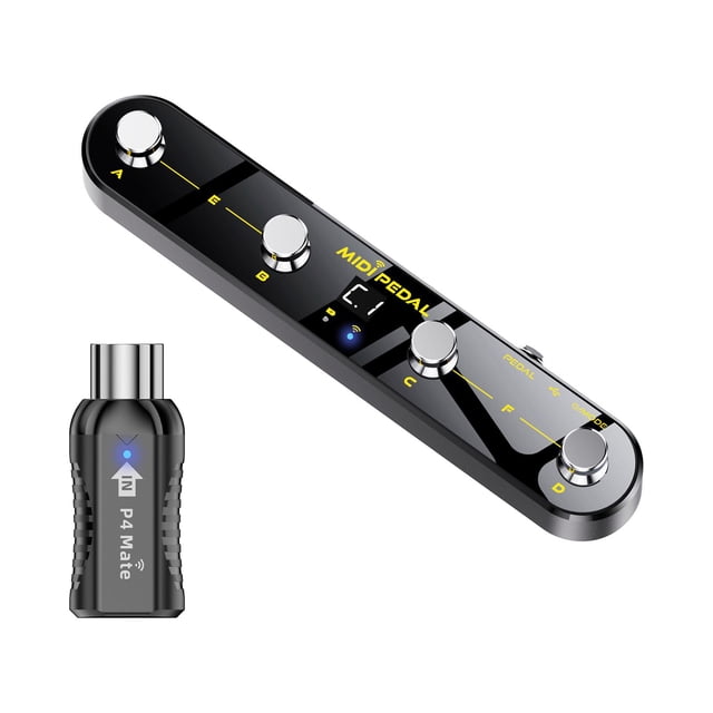 Pedal MIDI con receptor, compacto, antideslizante, ligero, portátil, moderno. P4 y Mate