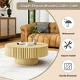 thumbnail image 4 of Noble House 31.5" Round Fluted Drum Coffee Table, Solid Wood Modern Center Table for Living Room, Natural, 4 of 9