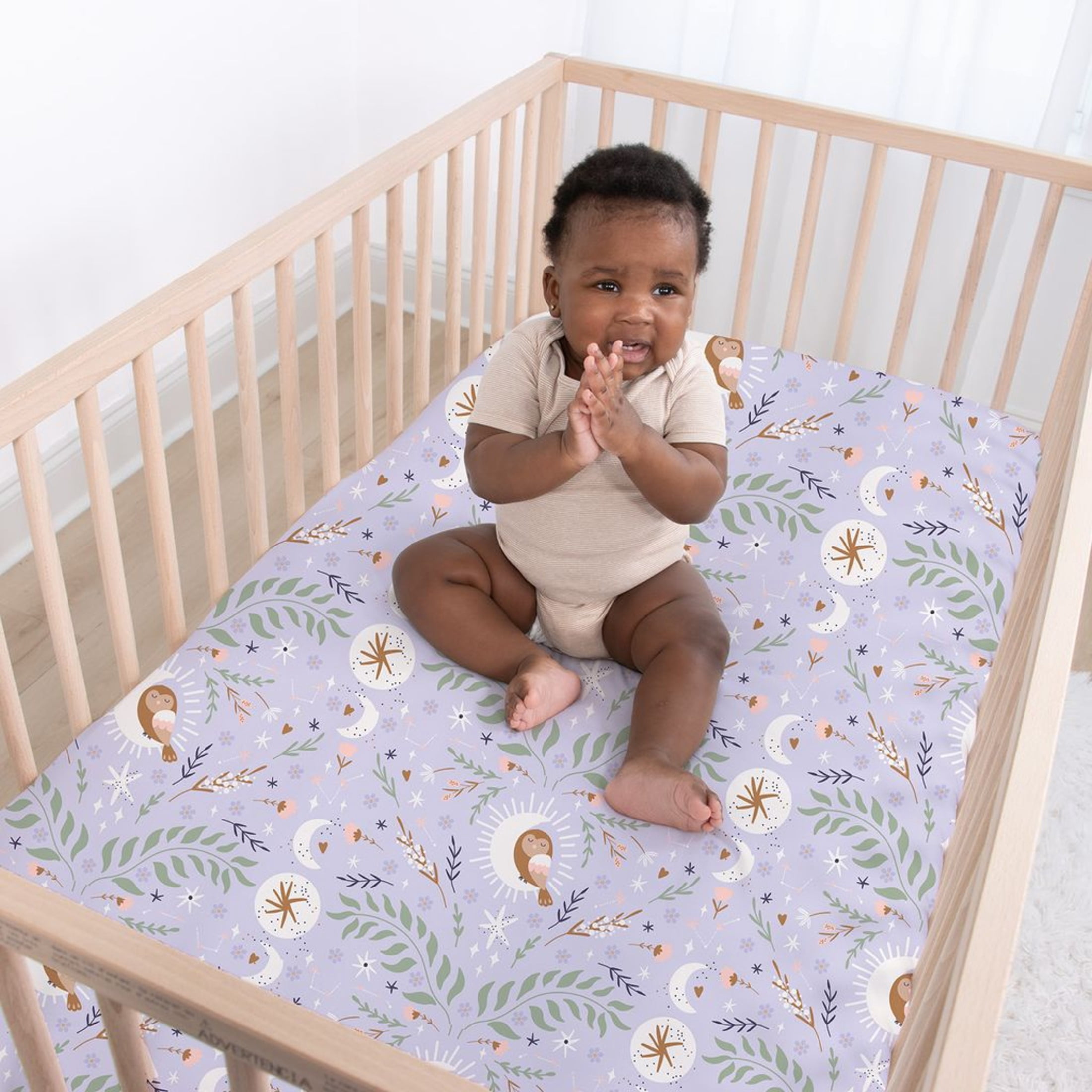 The Peanutshell Purple Floral Moon Celestial Microfiber Fitted Crib Sheets for Baby Girl, 4 Pack Set