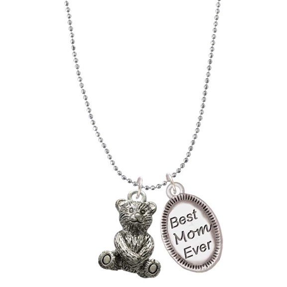 Delight Jewelry Silvertone Teddy Bear Best Mom Ever Charm Necklace
