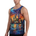 thumbnail image 2 of Gukieu Neon Shanghai Cityscape Night Print Men's Quick Dry Fitness Vest, Round Neck Sleeveless Fitness Bodybuilding Top-3X-Large, 2 of 7