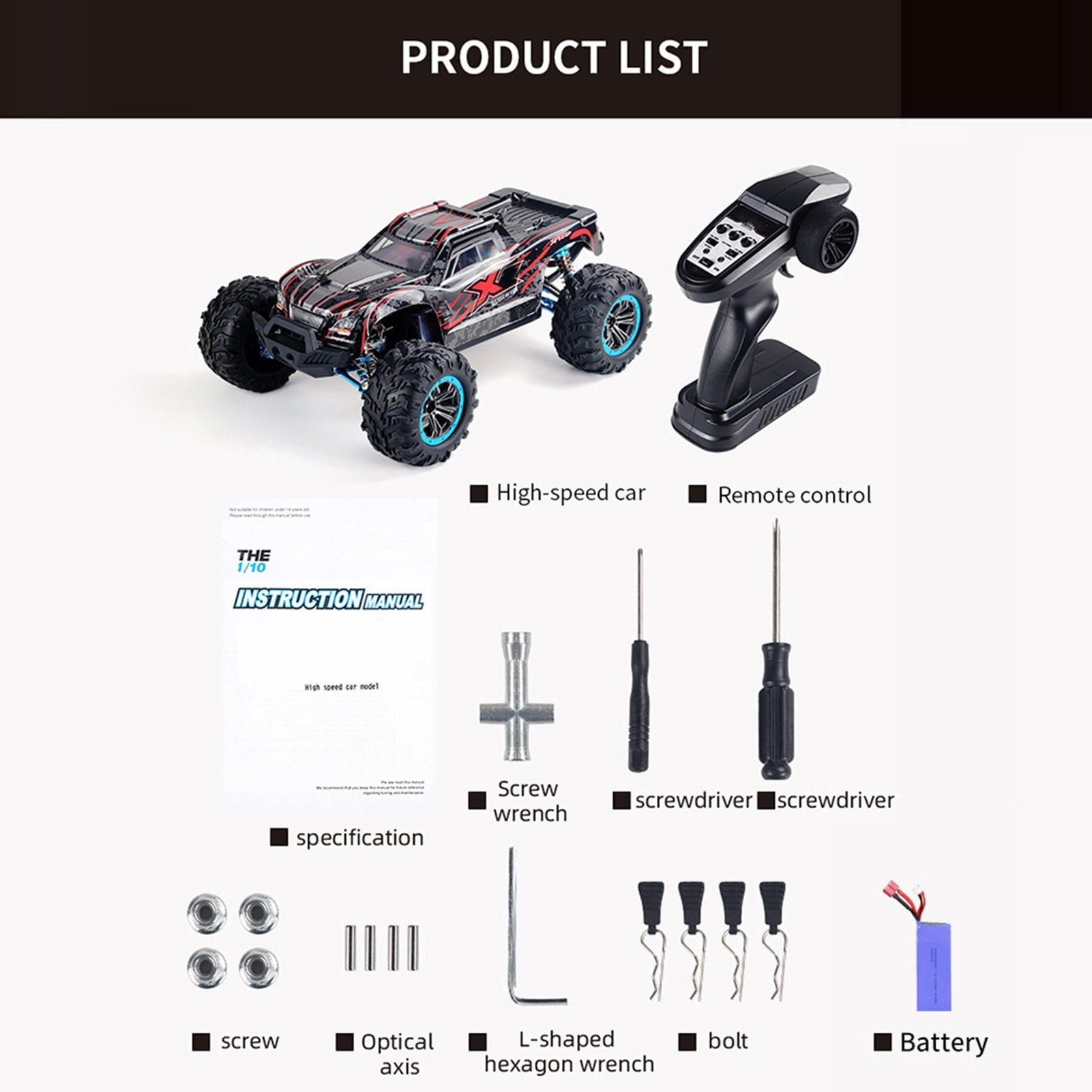 F21A 1/10 2.4GHz 75km/h Remote Control Off-Road Car 4WD Brushless Motor
