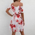 thumbnail image 4 of Vestido de verano con hombros descubiertos y estampado de gasa para mujer Vestido de playa Vestido de sol Mini vestido Fridja  hjkh5072, 4 of 4
