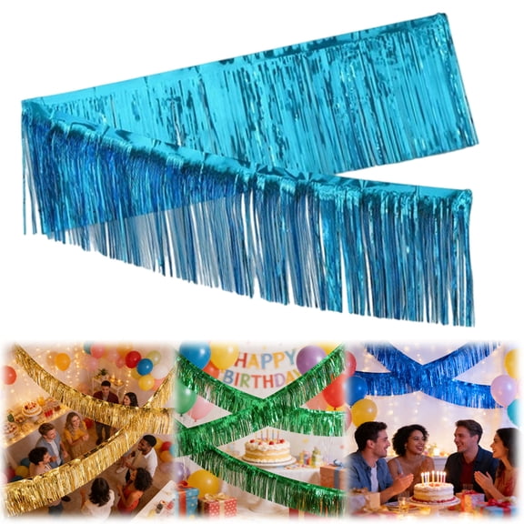 FENGGHAO 2 Pack Fringe Curtains Banner, Foil Fringe Banner, Door Streamers for Birthday Wedding Bridal Shower Holiday Graduation Party Decorations, Photo Booth Backdrops, Glitter Champagne
