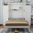 thumbnail image 2 of Miekor Furniture Full Size Murphy Bed with Two Wardrobe and Storage Shelf, Multifunctional Foldable Platform Bedframe for Guest-Room, Bedroom, White 80835, 2 of 16