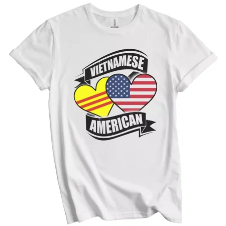 Gildan Vietnamese American Hearts USA Vietnam Flags T-Shirt Gift for Men Women Unisex Tee