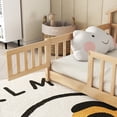 thumbnail image 4 of Miniyam Wood Twin Size Floor Bed with Guardrails for Toddler, Natural, 4 of 7