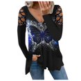 thumbnail image 1 of Gibobby Blusas De Mujer Tops Blusa Casual con cuello en V Estampado Camisas de manga larga con cremallera Blusa de mujer（Azul， S), 1 of 4