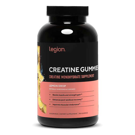 Legion Creatine Gummies for Men & Women, Lemon Drop, 5g Creatine Per Serving, 120 Count, 30 Servings