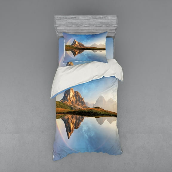 Ambesonne Colorful Bedding Set 3 Pcs, Rainbow over Mountain, Twin XL, Multicolor