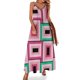 thumbnail image 1 of Vestido sin mangas con patrón de rectángulos en rosa y verde moderno de mediados de siglo, vestidos de noche para mujer, vestido morado, 1 of 7