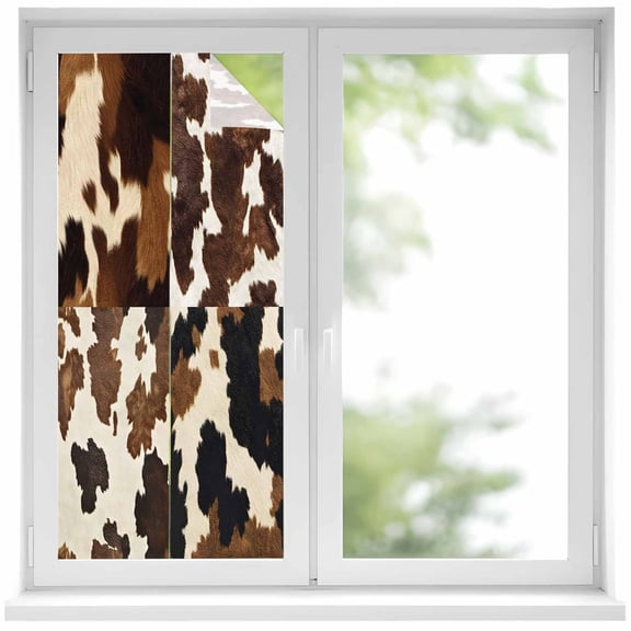 Cow Patterned Window Privacy Film, Vintage Farmhouse Abstract Country Western Static Cling UV Sun Blocking Heat Control Window Tint, Non-Adhesive One Way Windows Privacy Cover 19.6''x39.3''