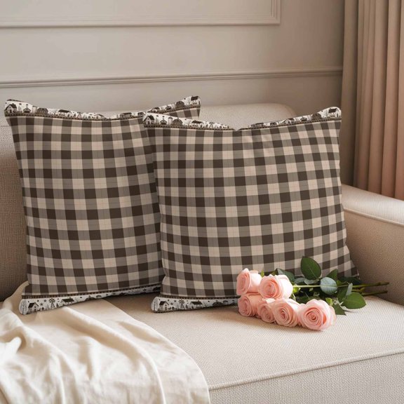 Outdoor Pillow Covers Farmhouse Buffalo Plaid Waterproof Pillow Cases 18x18 Set of 2, Country Checkered Throw Pillow Cover Pillowcase for Patio Balcony Couch Garden