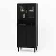 thumbnail image 2 of Modern Tall Storage Show Cabinet with 2 Glass Display Door & 2 Doors, Kitchen Pantry Cabinet with Gold Handles for Bathroom, Dining Living Room, 2 of 16