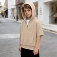 thumbnail image 2 of Ticikt Boys Knit Short Sleeve Hooded Sweatshirt Casual Pullover Top for Kids Youth Children,Color:Khaki,Size:3-4 Years, 2 of 4