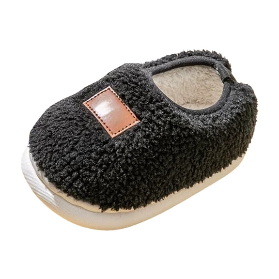 NIEWTR Toddler Boys Girls Cute Slippers Kids Warm Fuzzy Bedroom House Shoes Kids Baby Soft Winter Warm Walking Shoes(A-Black,8)