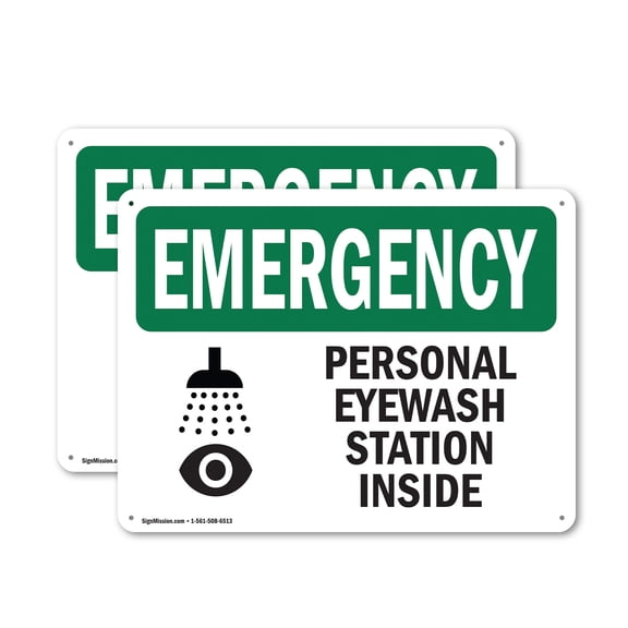 (2 Pack) Personal Eyewash Station Inside With Symbol OSHA Emergency Sign 10 Inch X 7 Inch Indoor / Outdoor Rust-Free Aluminum Metal Signs for Workplace, Workshop, and Construction Site