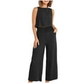 thumbnail image 2 of lmcalzta Linen Set for Women Sleeveless Square Neck Tank Top High Waisted Wide Leg Pants Casual 2 Piece Outfits, 2 of 8