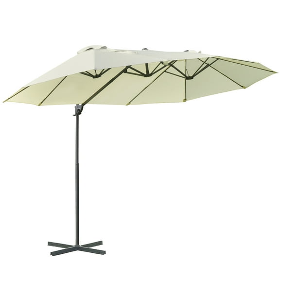 Outsunny 9' x 14' Outdoor Patio Umbrella Offset Cantilever Umbrella with Twin Canopy Sunshade Umbrella with Lift Beige