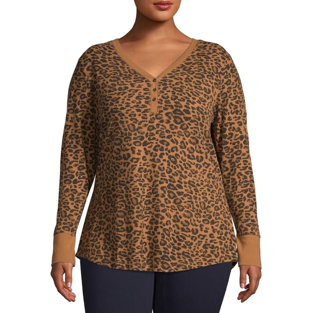 Time And Tru Time Tru Women s Plus Size Thermal Henley Top 