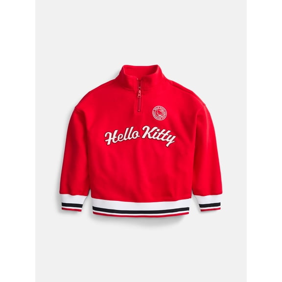 Hello Kitty Girls' Quarter Zip Graphic Pullover Sweatshirt with Long Sleeves, Sizes 4-12