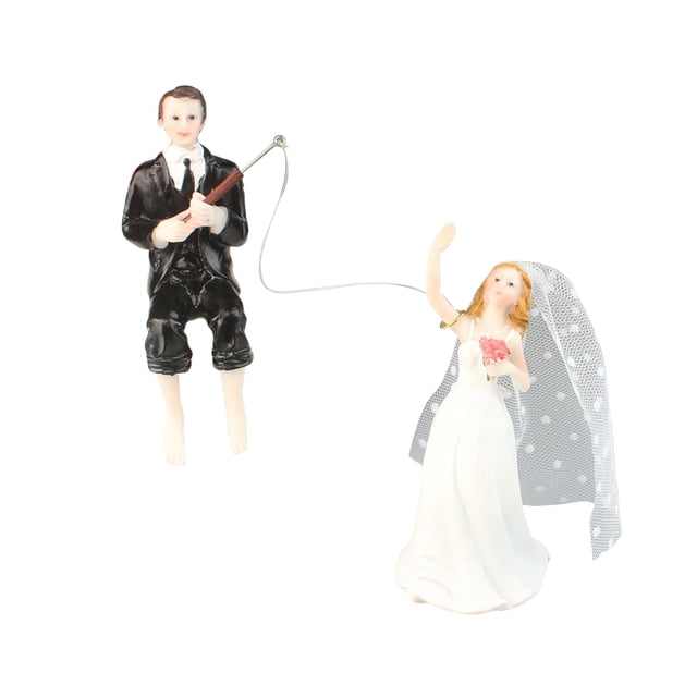 Bewildely 2 uds pareja pesca novia novio resina pastel romántico muñeca atrapar novia compromiso divertido pastel de bodas Topper Kits de decoración para fiestas