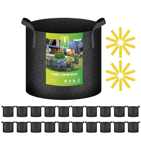 iPower 20 Pack 1 Gallon Grow Bags, Garden Planting Nonwoven Fabric Pots with Reinforced Handle, Heavy Duty and Aeration Planter Pot for Tomato, Fruits, Vegetables and Flowers, Black