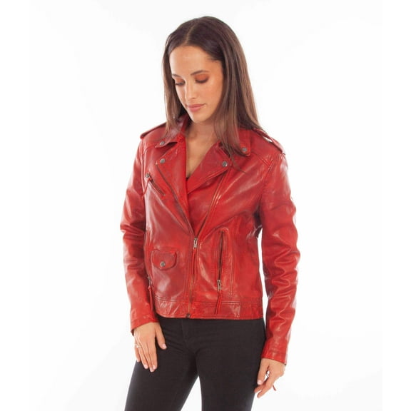Scully Women's Western Leather Zip Front Jacket, Vintage Red, X-Small