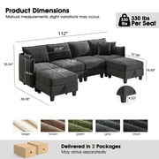 BedLuxury 112 Modular Sectional Sofa with 2 Moveable Storage Ottoman, Cloud Couch Seats 6, Modern Living Room Furniture, Chenille Black