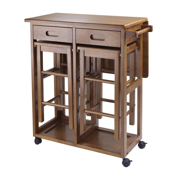 Winsome Suzanne 3-PC Space Saver Set, 2 Tuck-away stools, Teak Finish