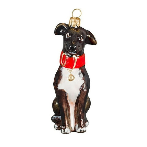 Brown and White Greyhound Polish Blown Glass Christmas Ornament