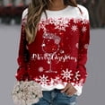 thumbnail image 1 of IDALL Chandail en Molleton de Noël Graphique à Capuche pour Femmes Automne Hiver Pull Imprimé Col Rond Chandails en Molleton Surdimensionnés Manches Longues Tenues d'Automne Rouge 2TG, 1 of 1