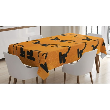 

Construction Tablecloth Excavator Black Silhouettes Tire Traces Track Machinery Industry Technology Rectangular Table Cover for Dining Room Kitchen 60 X 84 Inches Orange Black by Ambesonne