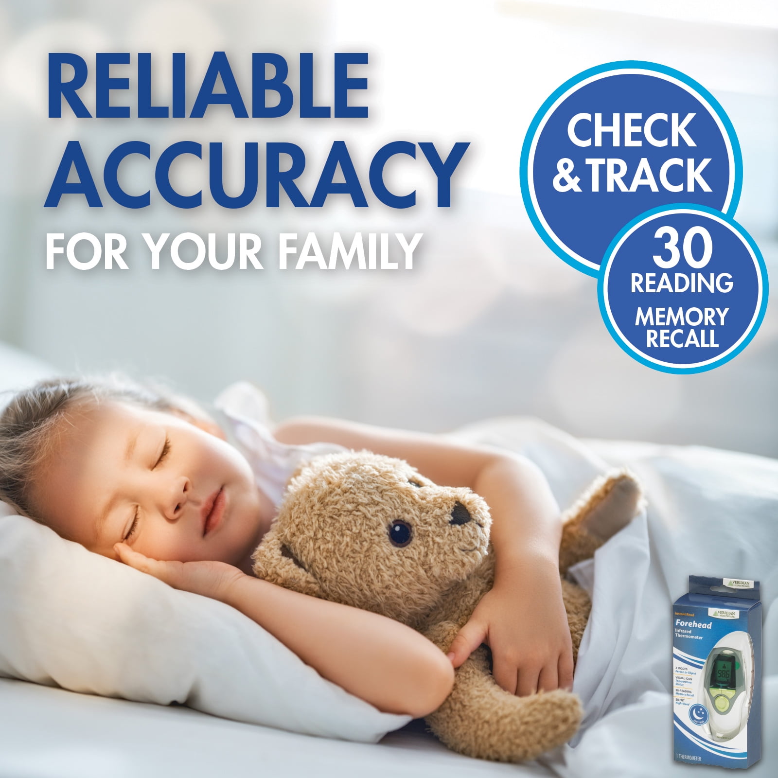 Veridian Healthcare Forehead Infrared Thermometer, 1-Second Readout, Hygienic, Whole Family Care