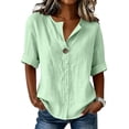 thumbnail image 6 of MAFYTYTPR Women's Notched V-Neck Button Detail Roll Cuff Short Sleeve Blouses Spring Summer Solid Color Loose Casual Tops for Everyday Wear 1PC S-XXL, 6 of 8