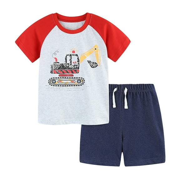 Gbsyewxs Outfits Sets For Boys 2 Piece Crew Neck Short Sleeve Car Print Tops And Shorts Patchwork Casual Summer Toddler Clothes Red Size 2-3 Years