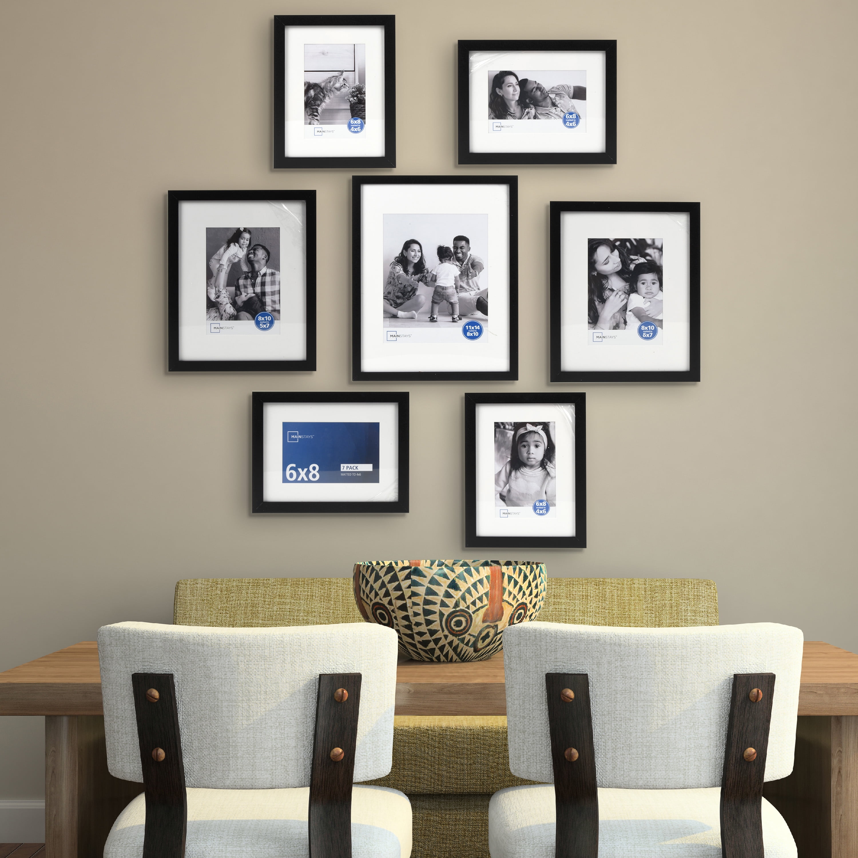 Mainstays Black Matted Picture Frame Set of 7 Multi-Size Gallery Wall Photo Frames