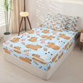 thumbnail image 2 of Manfei Cartoon Capybara Zipper Full Size Comforter Sets with Fitted Sheet and 2 Pillowcases,Cute Flowers Pattern Zipper Bedding Set,Blue,Reversible,4pcs, 2 of 8