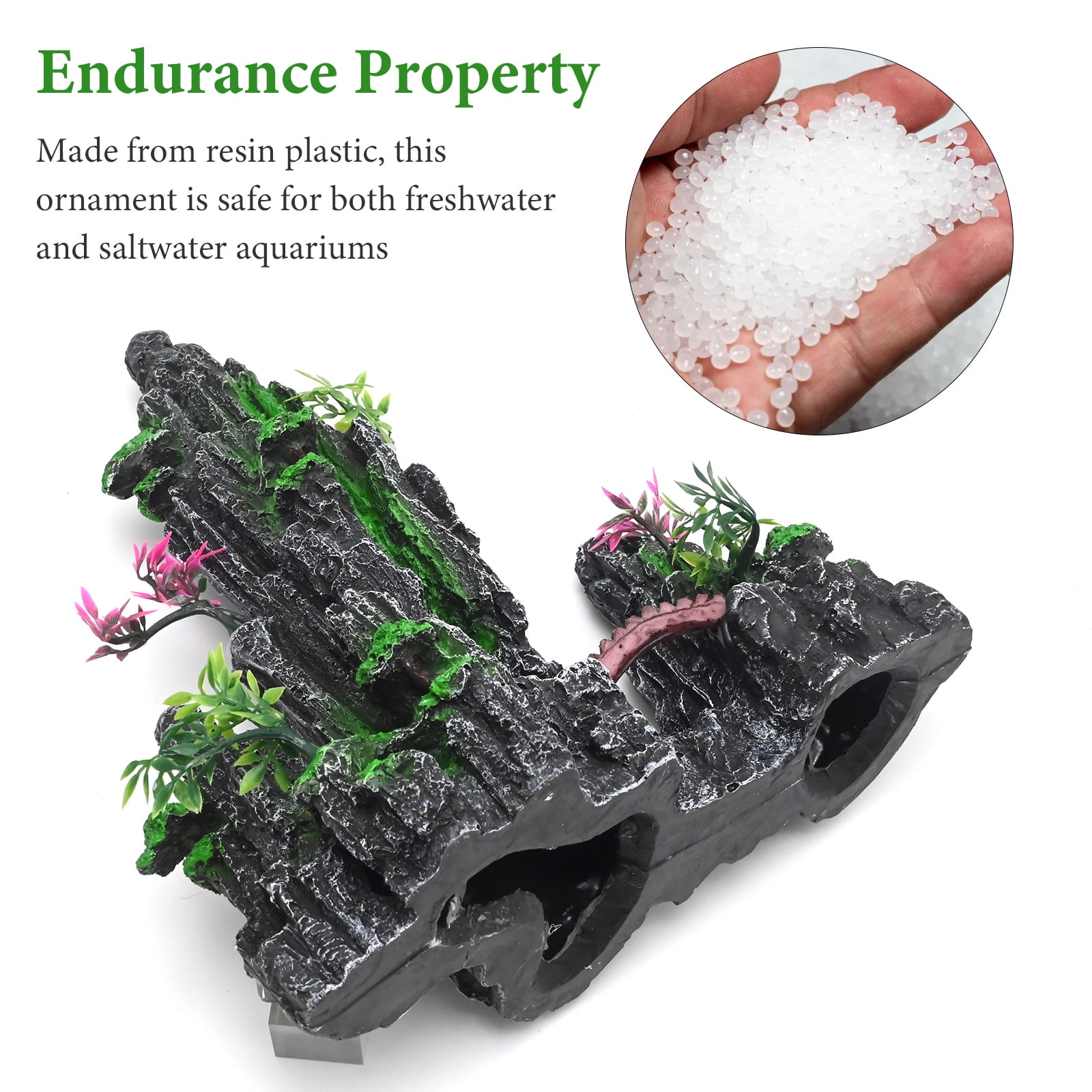 Artificial Mountain Stone Cave Aquarium Decor - Tree Design, 12.2×9.5×4.7in, Ideal Fish Hiding & Resting Spot