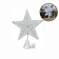Christmas Tree Decoration Lights - LED Copper Wire Star Lights, Wrought Iron Glitter Star with String Lights, Festive Christmas Tree Top Lighting Decor, Silver, 5.9*7.48in