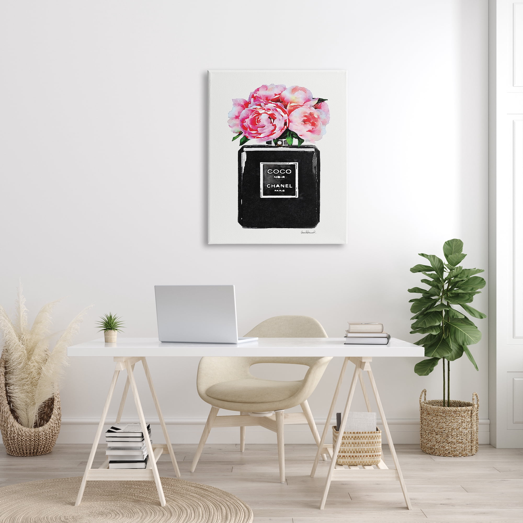 Stupell Industries Perfume Bottle Flower Black Peony Pink Canvas Art