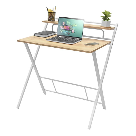 Escritorio Top Living Plegable de MDF y Acero con Estante Blanco