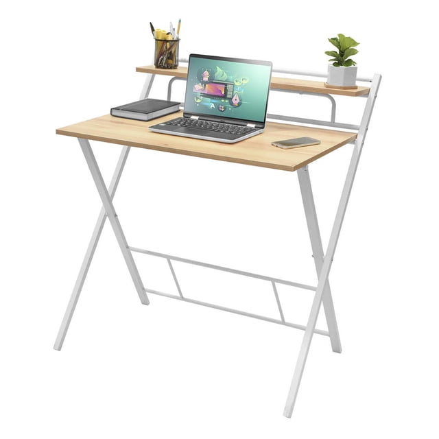 Escritorio Top Living Plegable de MDF y Acero con Estante Blanco