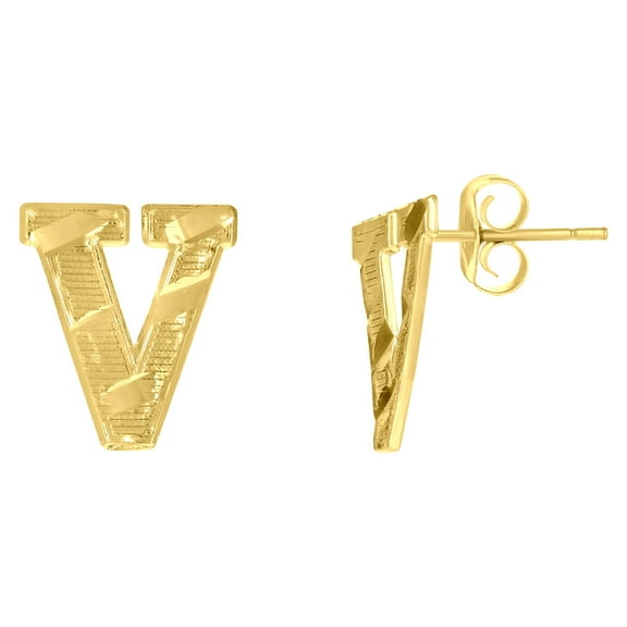 10k Yellow Gold Mens Initials Letter V Stud Earrings Jewelry Gift for Men