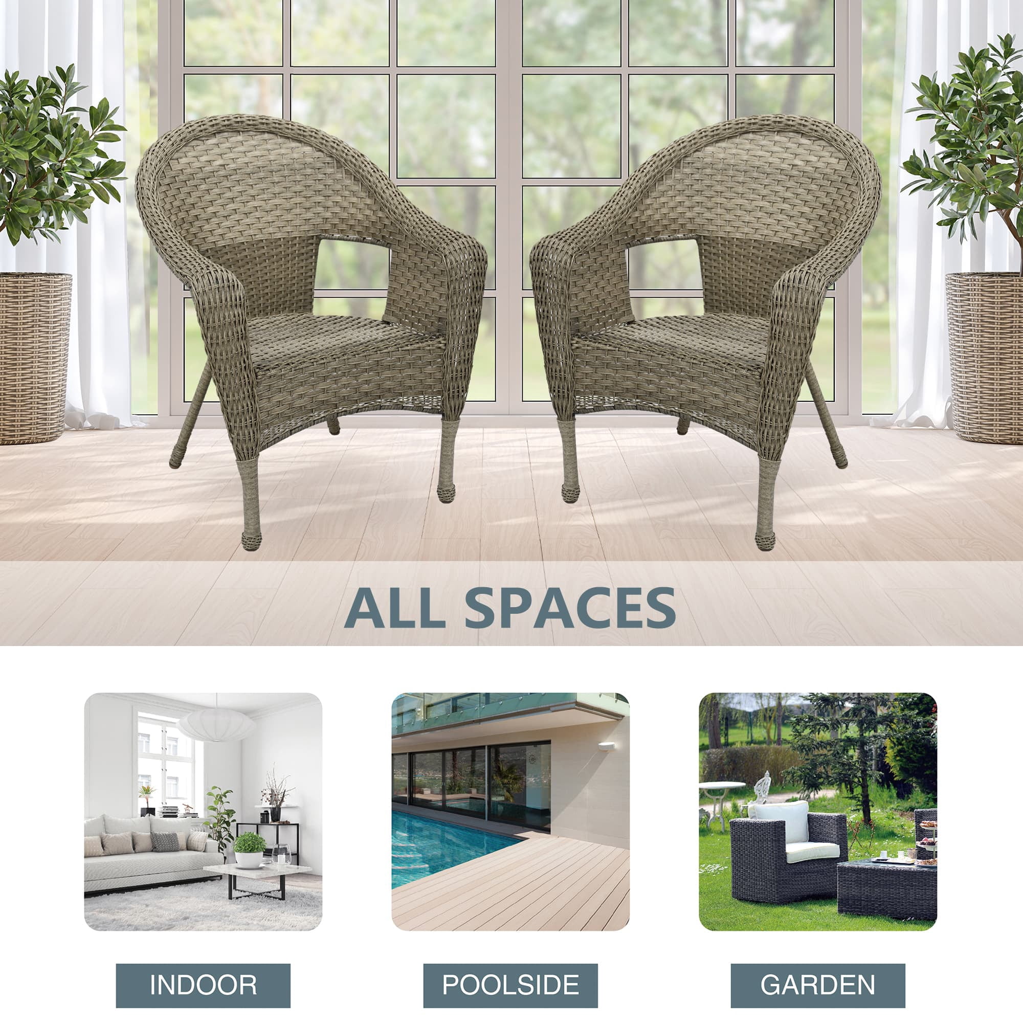 Jeco Clark Resin Wicker Patio Chair in Gray (Set of 2)