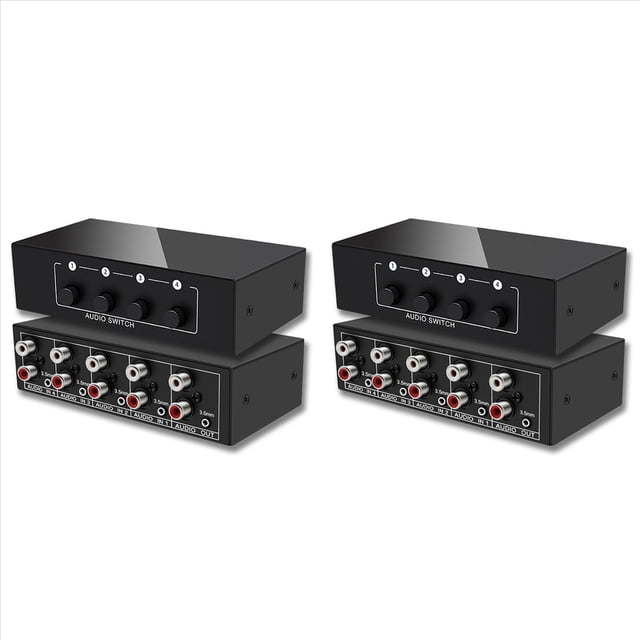 2pcs 3.5mm Aux + L/R Bi-Directional Stereo Audio Switch 4 in 1 Out A/B Analog Audio Switcher Selector,2 x switch,Black