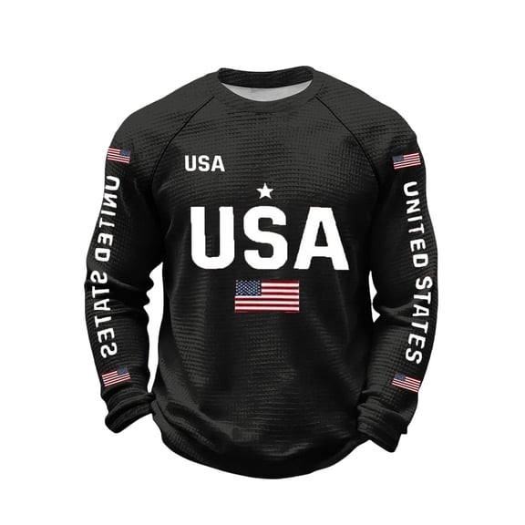 CONZONE Mens Graphic T-Shirt Independence Day Patriotic Print Long Sleeve Crew Neck Fashion Casual Tops Black Size L