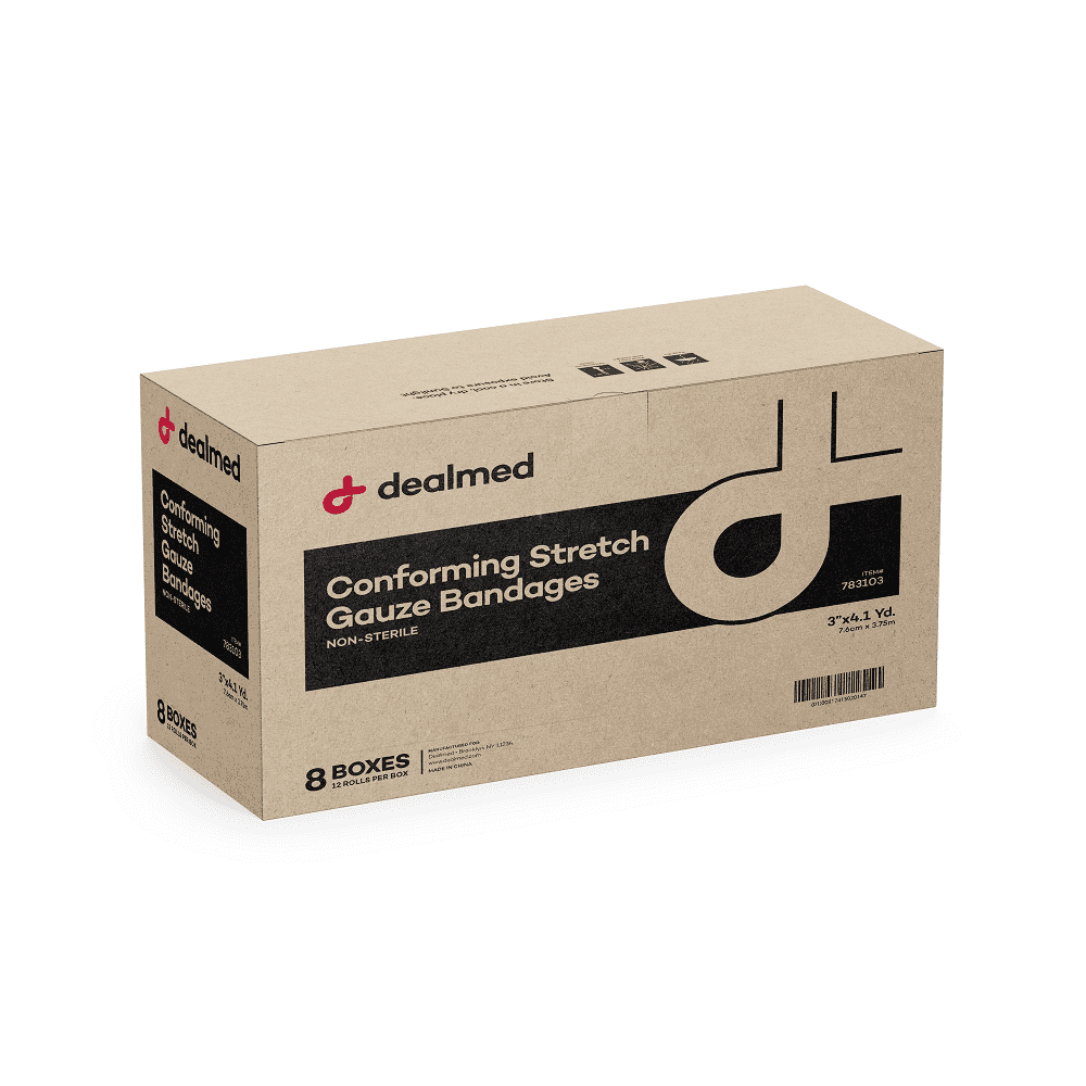 Dealmed 3" Stretch Gauze Bandages, 4.1 Yards Stretched, 12/Box, 8 Bx/Cs